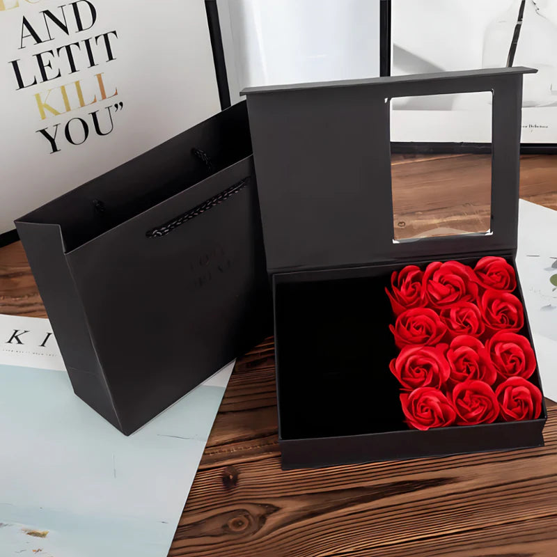 Lux poklon set – Elegantna kutija sa 6 vječnih ruža + OGRLICA🌹🎁